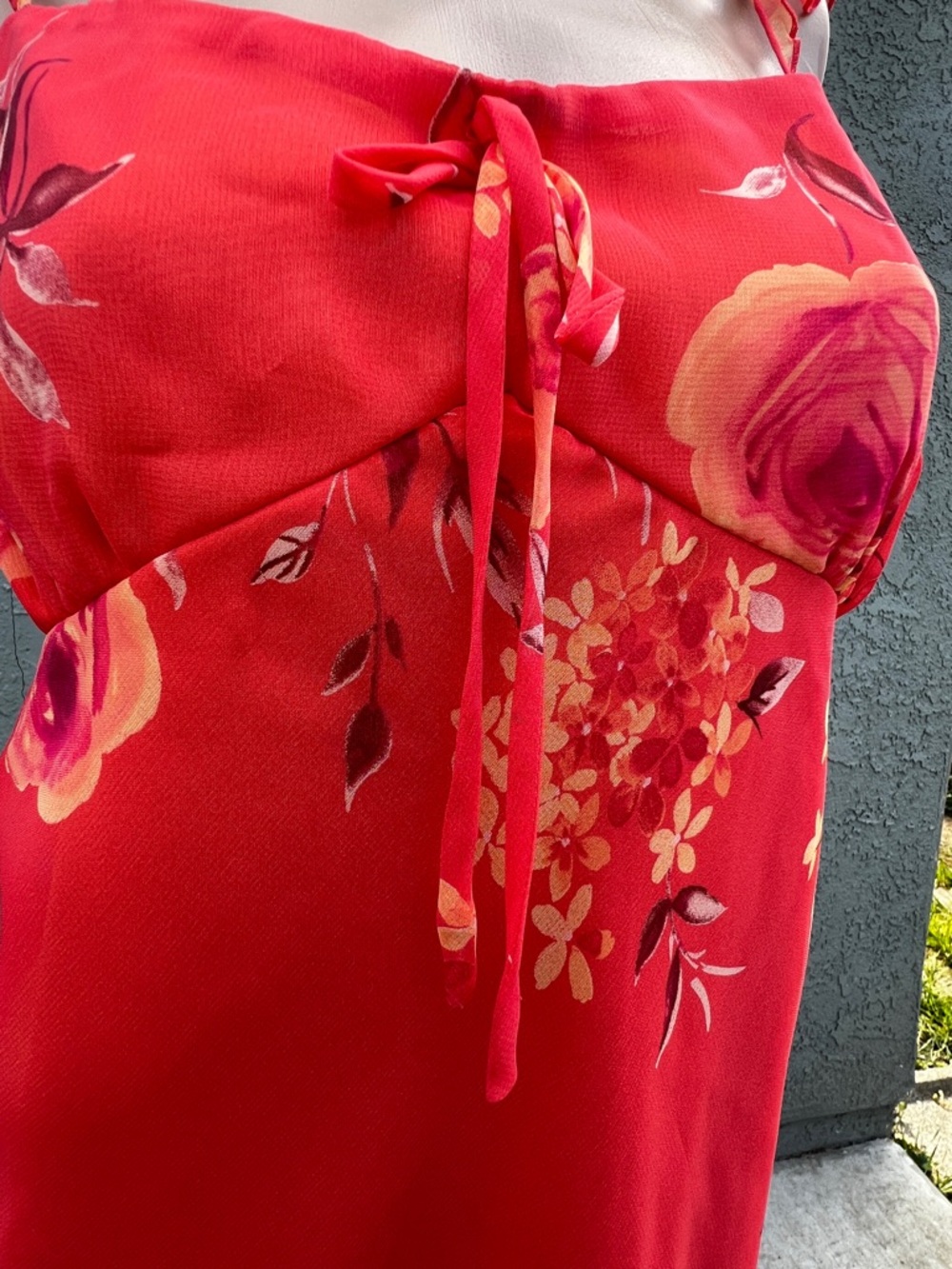 New York & Company Orange Floral Dress Size 14 Chiffon Midi Summer - Picture 3 of 4